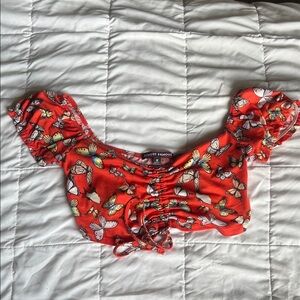 ALMOST FAMOUS RED BUTTERFLY CROP TOP